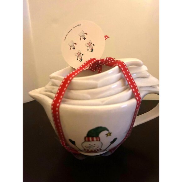 Rae Dunn Artisan Collection By Magenta Measuring Cups Set Of 4 Snowman Design - Picture 2 of 7
